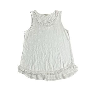 Mod-O-Doc Top Women M White Crochet Slub Coastal Boho Sleeveless Tank Fringe Hem